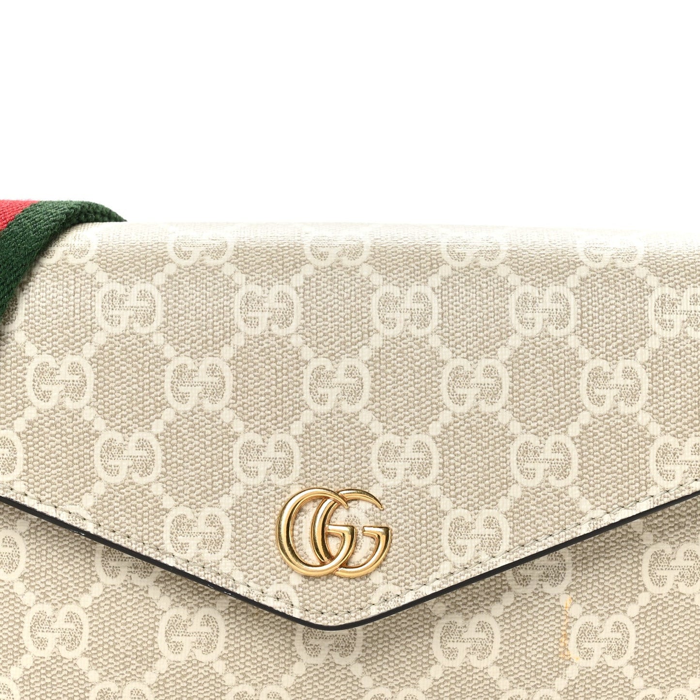 GG Supreme Monogram Textured Dollar Calfskin Web Mini Ophidia Envelope Shoulder Bag Beige Mystic White Oatmeal