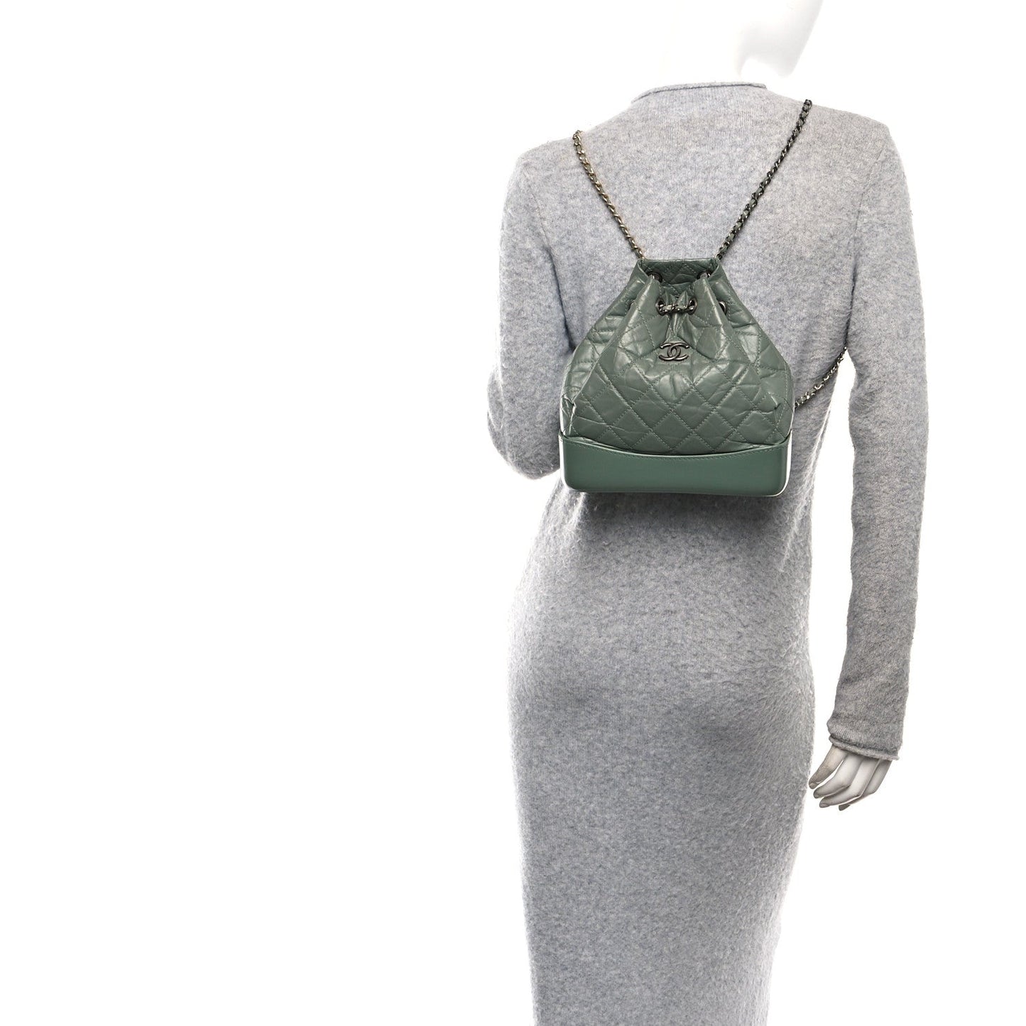 Aged Calfskin Quilted Small Gabrielle Backpack Green