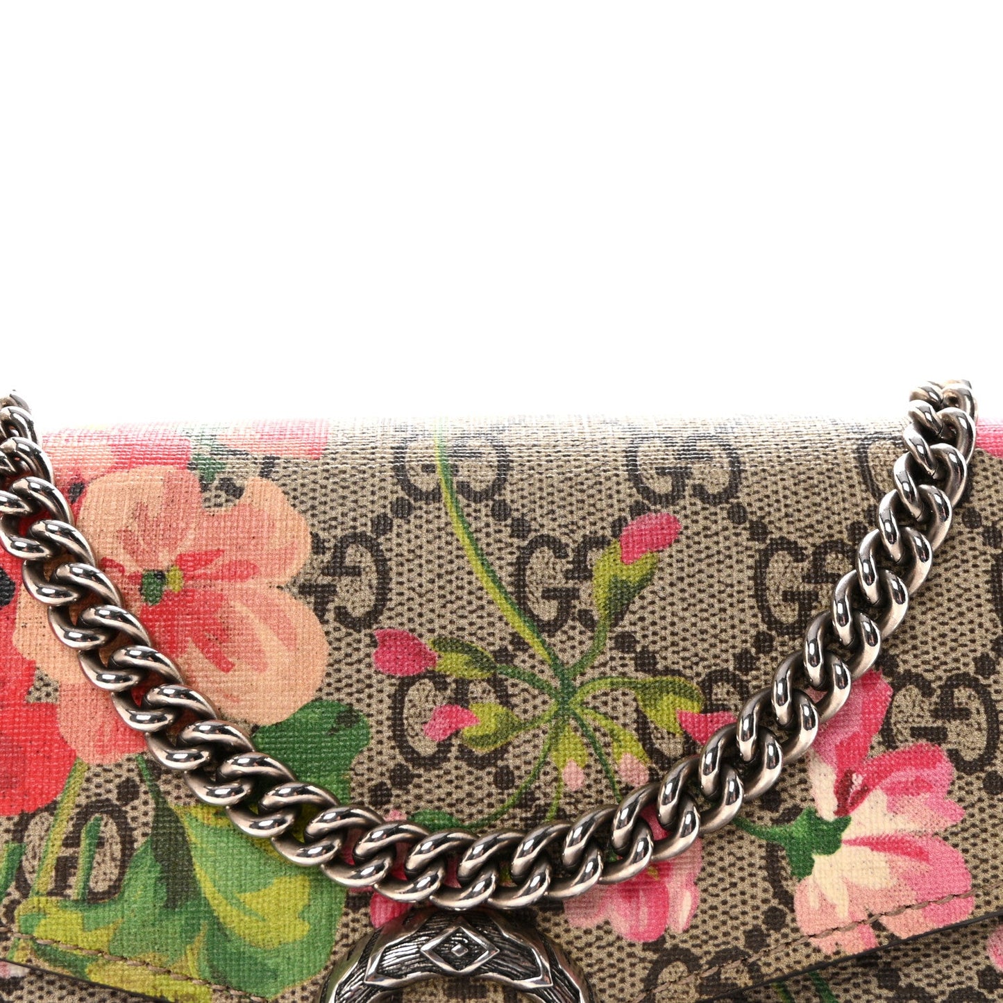 GG Supreme Monogram Blooms Mini Dionysus Chain Wallet Beige Multicolor Dry Rose