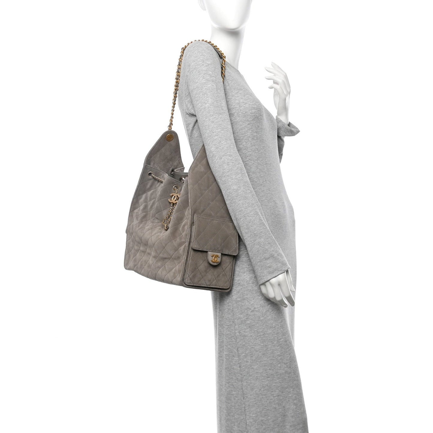 Suede Quilted Medium Chanel 25 Handbag Dark Grey