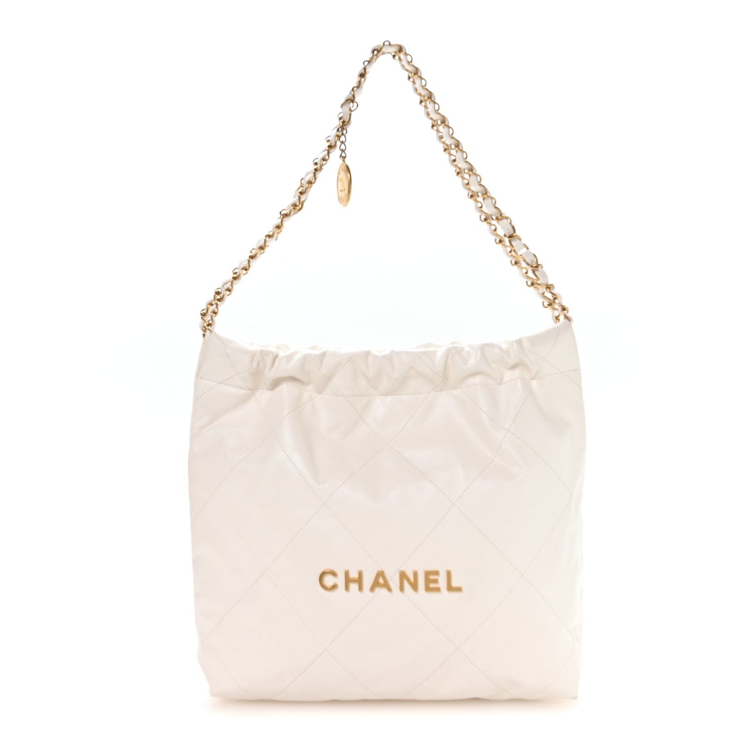 Shiny Calfskin Quilted Small Chanel 22 White
