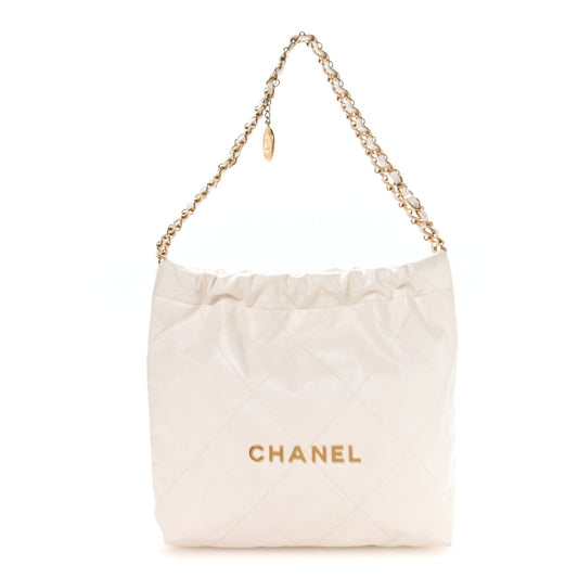 Shiny Calfskin Quilted Small Chanel 22 White