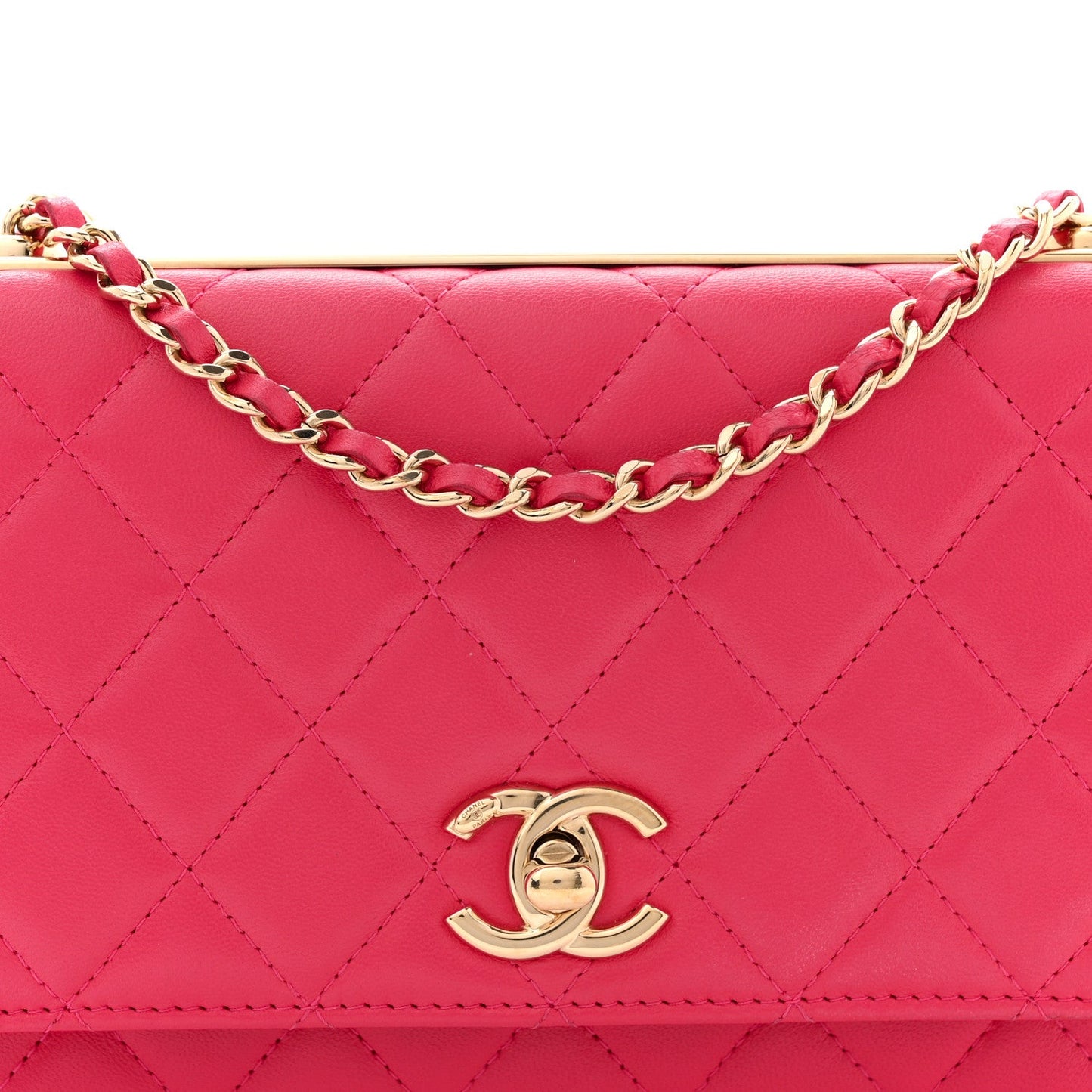 Lambskin Quilted Trendy CC Wallet On Chain WOC Dark Pink
