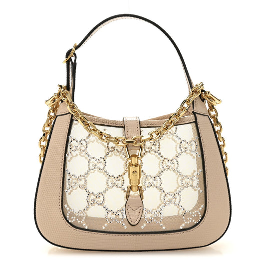 Lizard Mesh Crystal GG Monogram Mini Jackie 1961 Hobo Light Powder Skin Rose