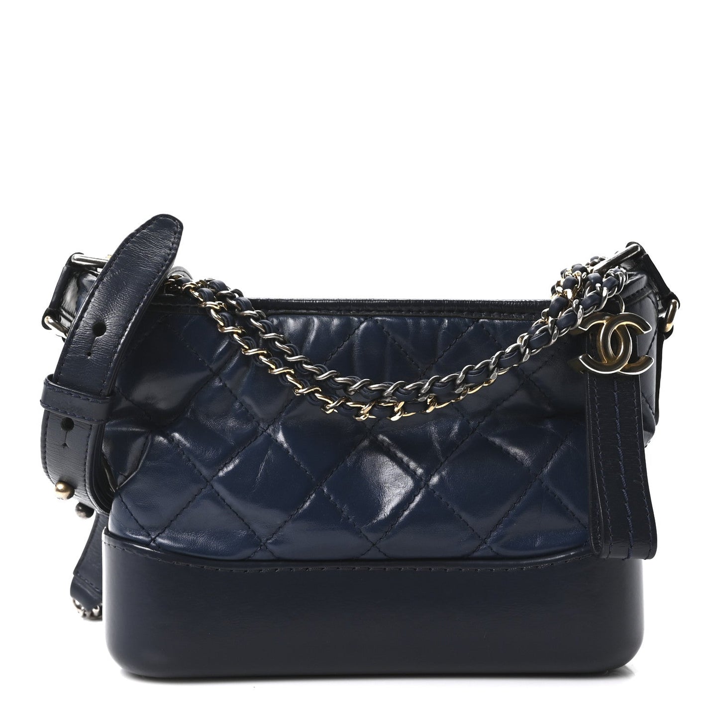 Aged Calfskin Quilted Small Gabrielle Hobo Navy