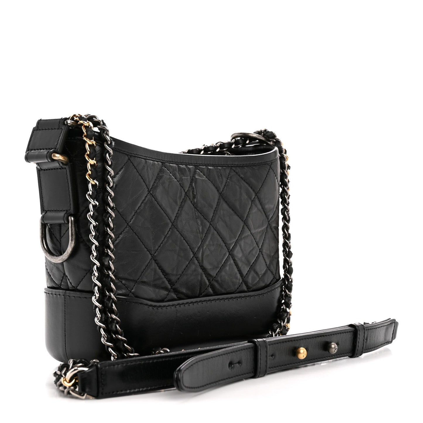Aged Calfskin Quilted Small Gabrielle Hobo Black
