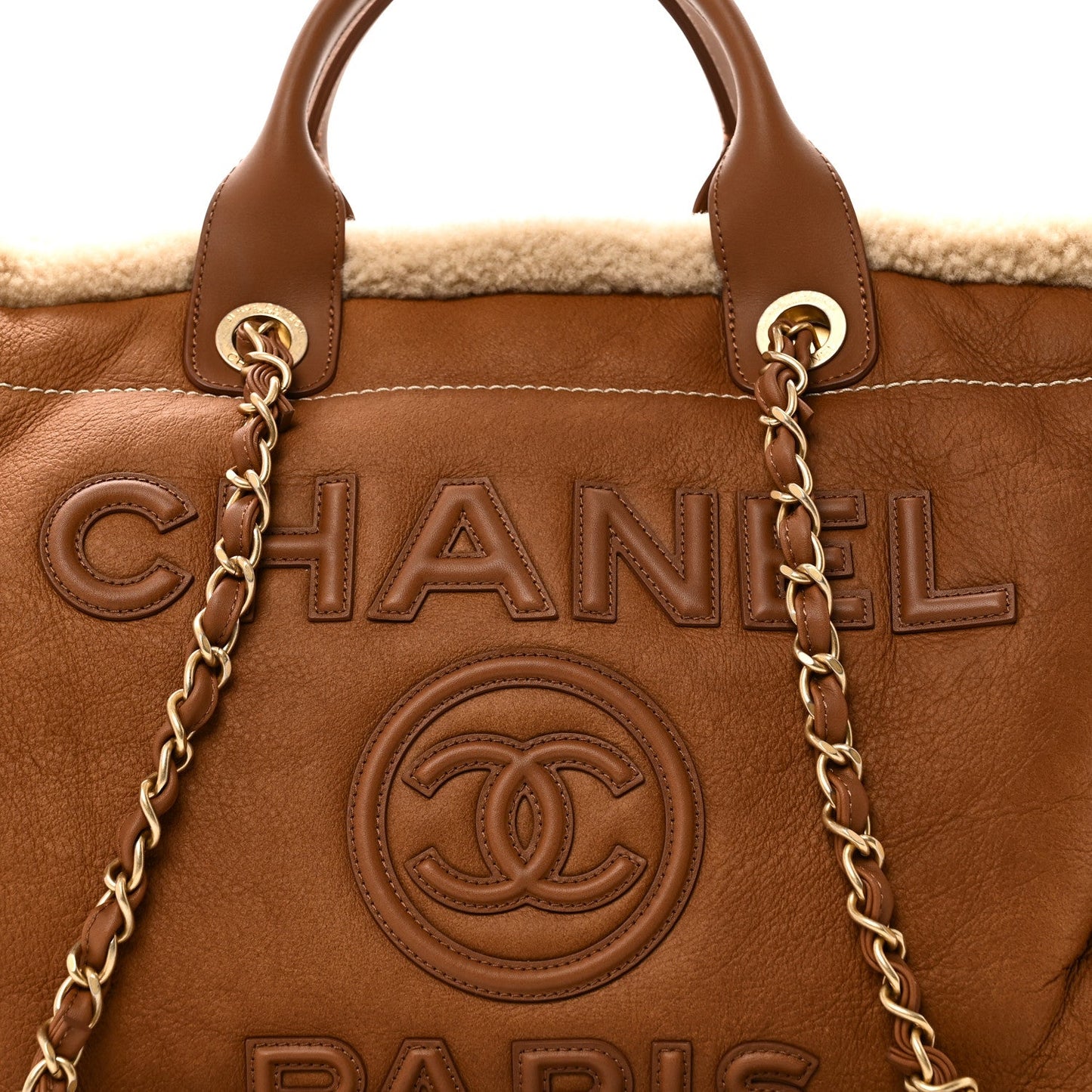 Lambskin Shearling Medium Deauville Tote Brown