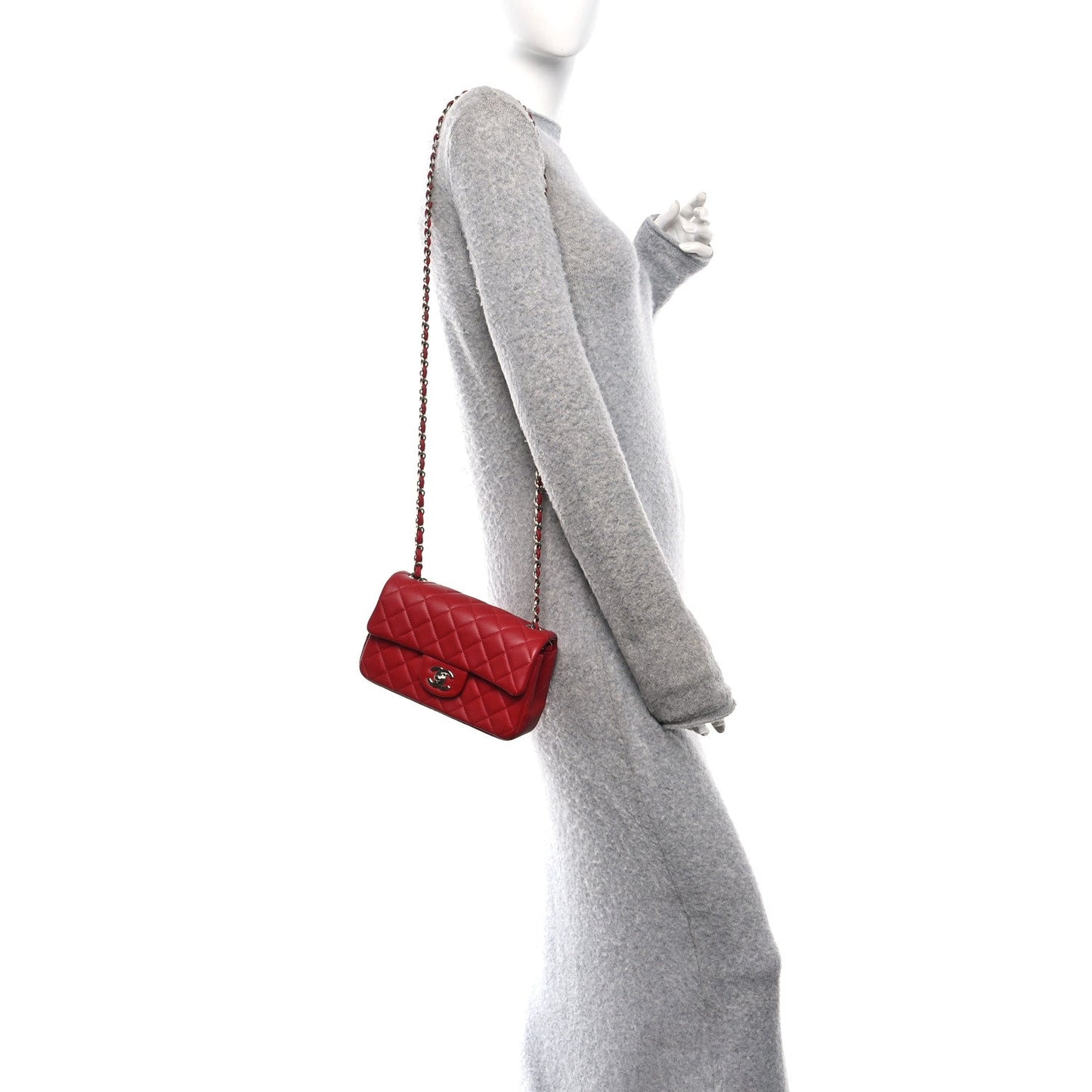 Lambskin Quilted Mini Rectangular Flap Dark Red