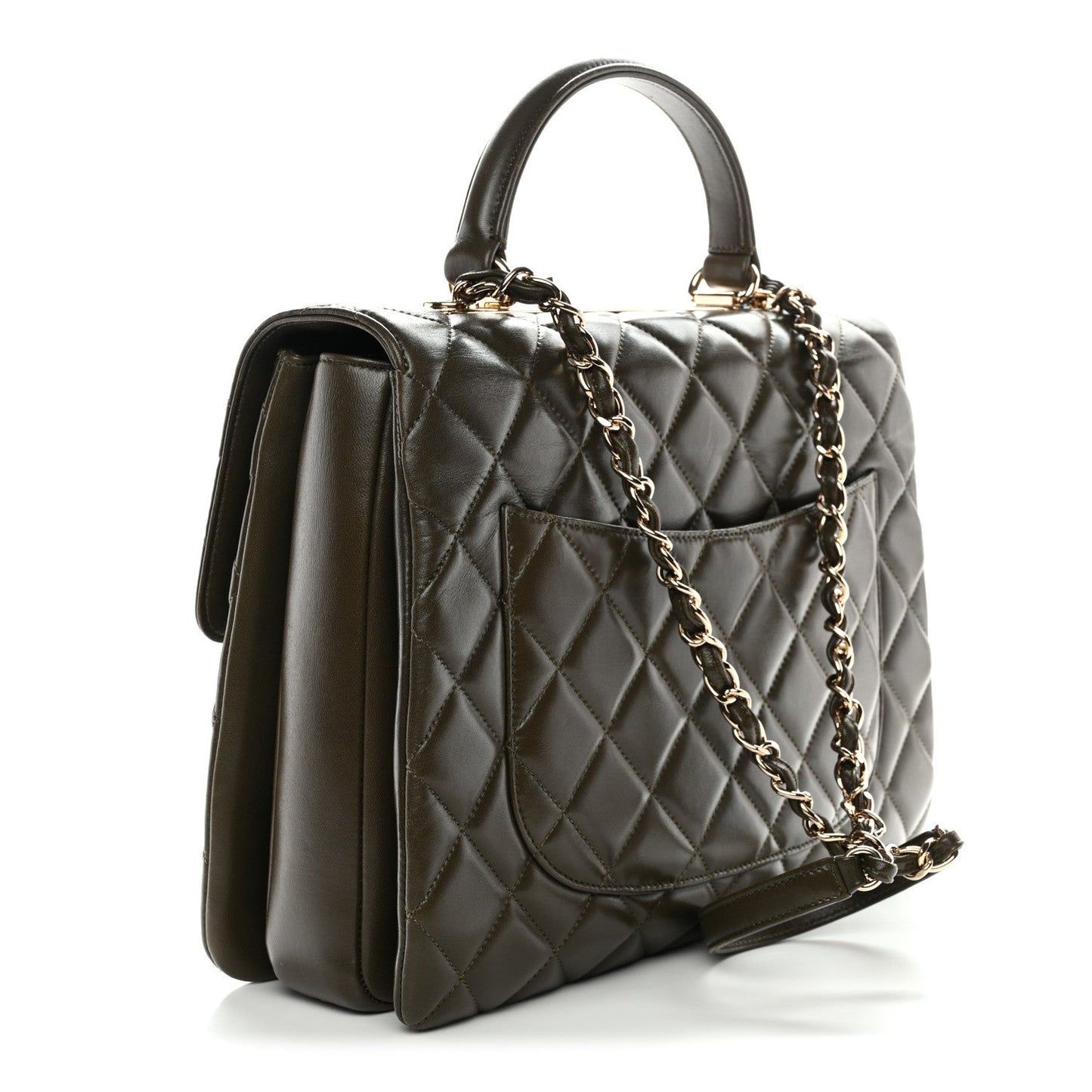 Lambskin Quilted Large Trendy CC Dual Handle Flap Bag Khaki