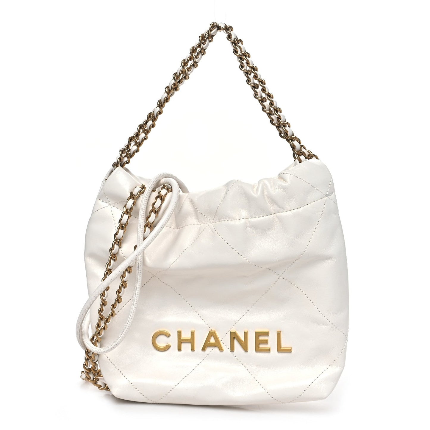 Shiny Calfskin Quilted Mini Chanel 22 White