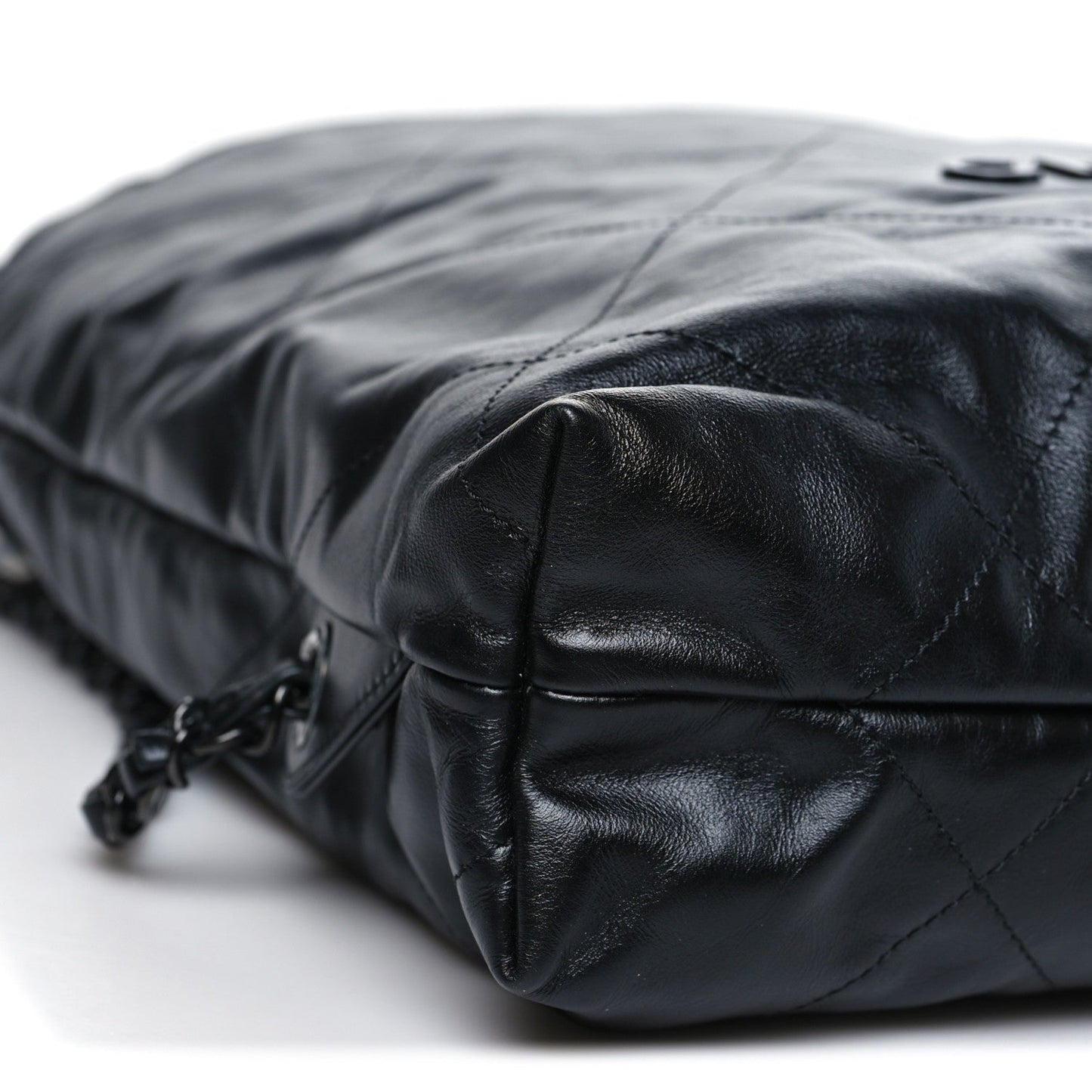 Shiny Calfskin Quilted Chanel 22 Backpack So Black