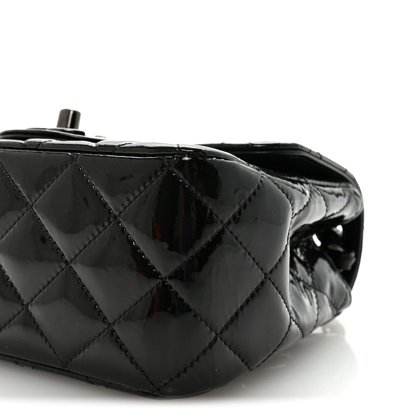 Patent Calfskin Quilted Mini Square Flap So Black
