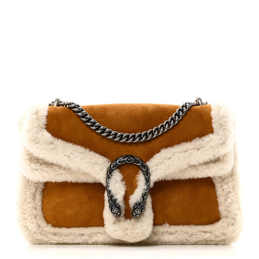 Suede Shearling Small Dionysus Bag Honey Beige Milk