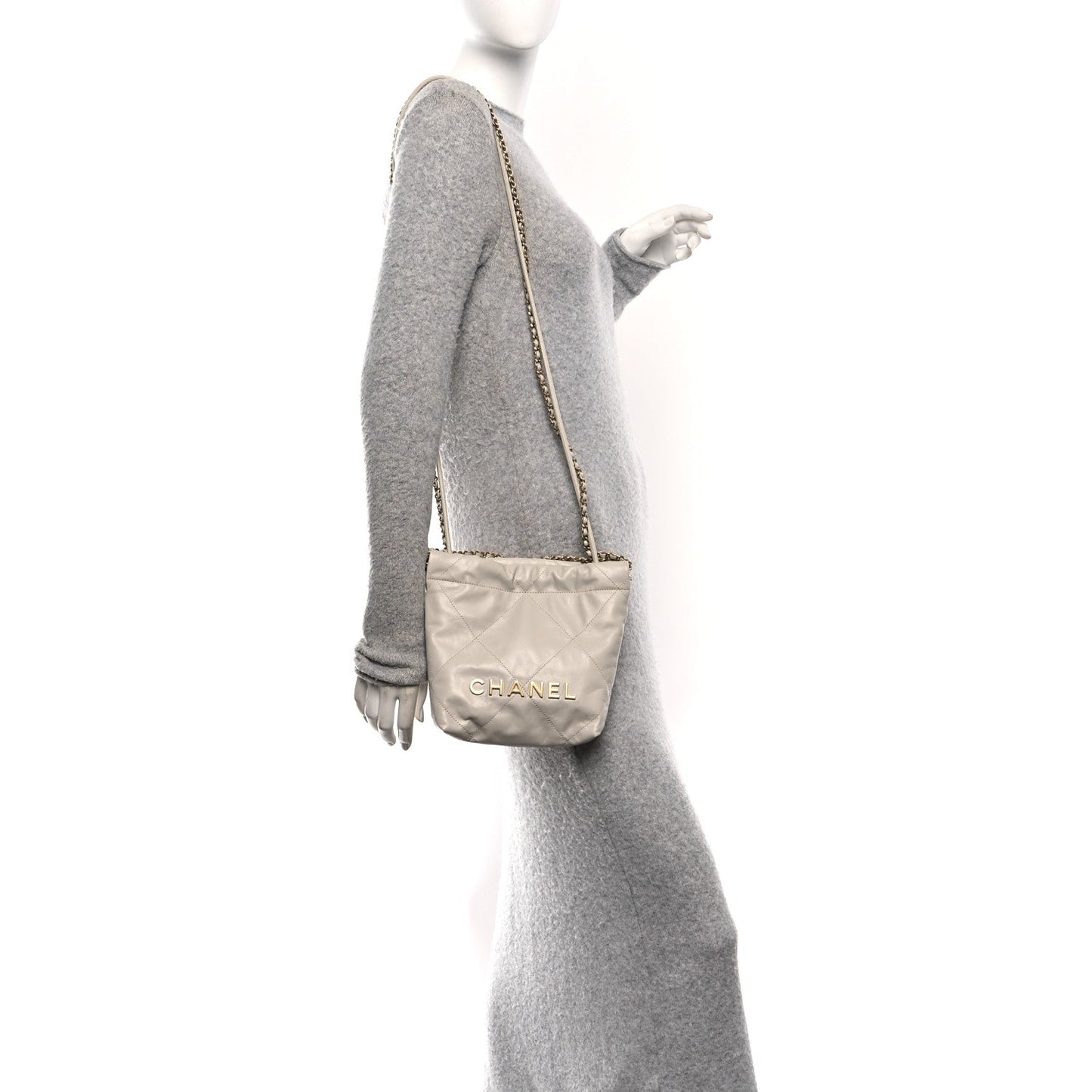 Shiny Calfskin Quilted Mini Chanel 22 Light Grey