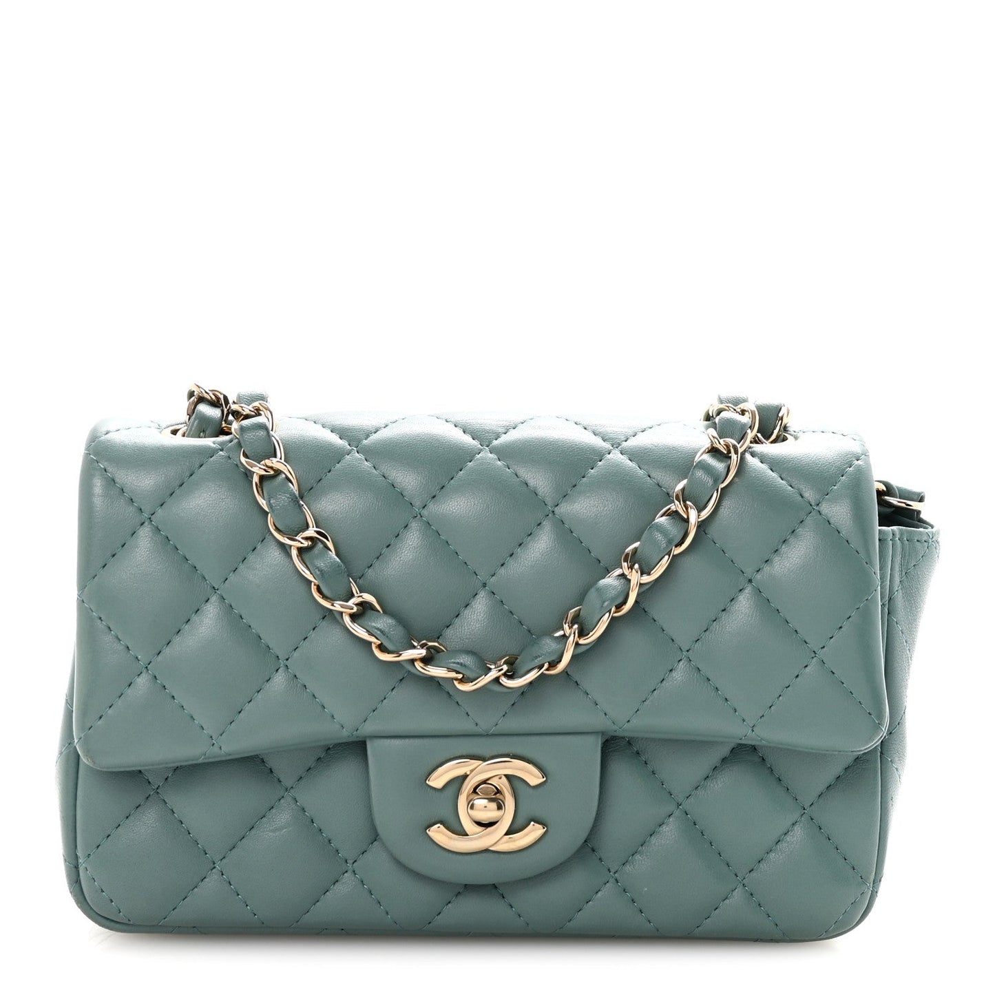 Lambskin Quilted Mini Rectangular Flap Green