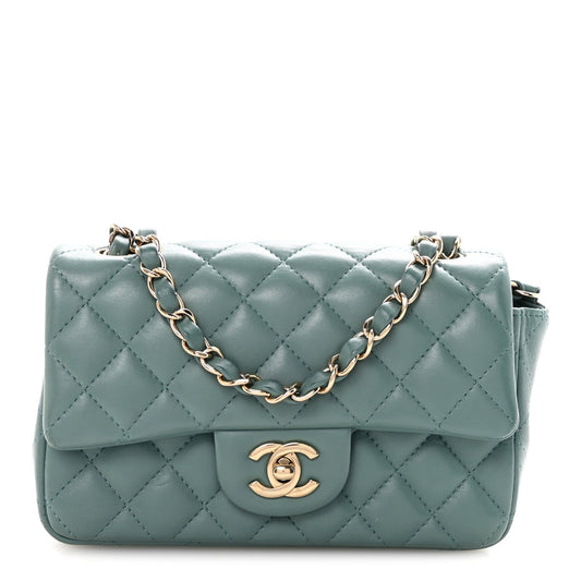 Lambskin Quilted Mini Rectangular Flap Green