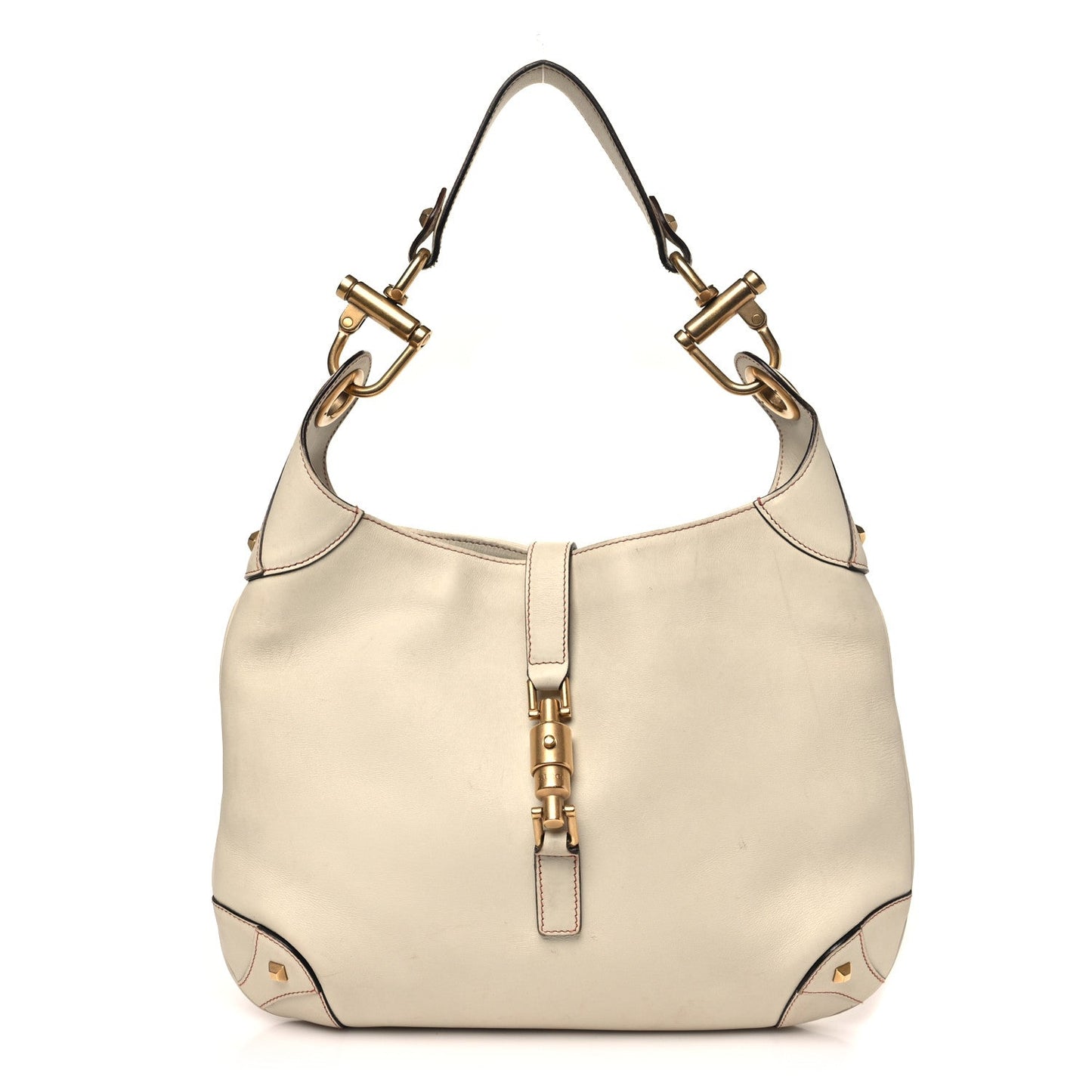 Calfskin Piston Lock Jackie O Hobo White