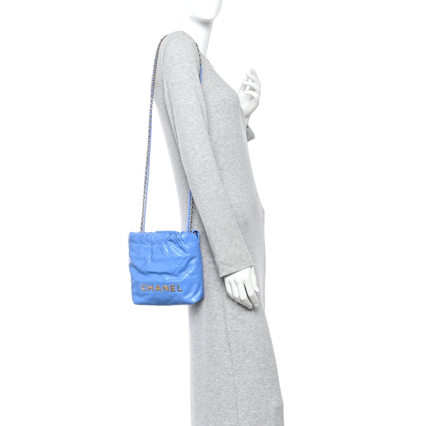 Shiny Calfskin Quilted Mini Chanel 22 Blue