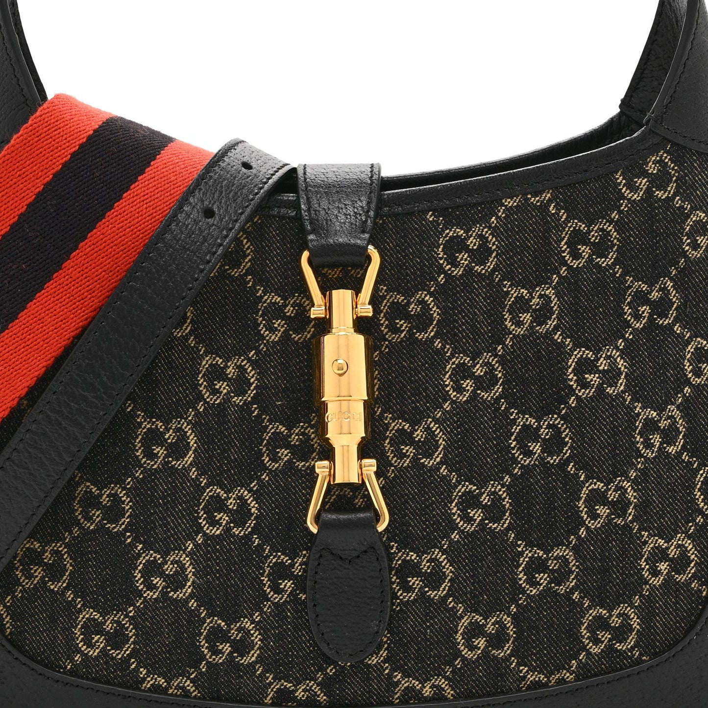 Jacquard Denim GG Monogram Small Jackie 1961 Hobo Black Ivory