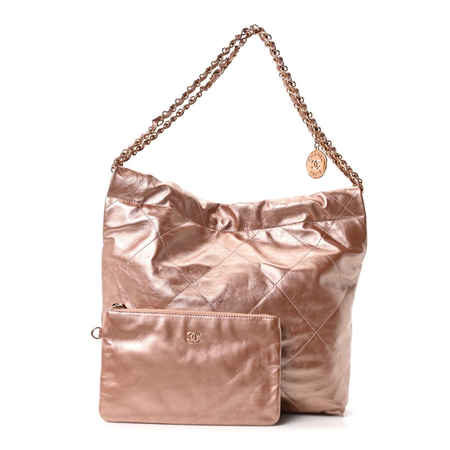 Metallic Calfskin Quilted Small Chanel 22 Pink