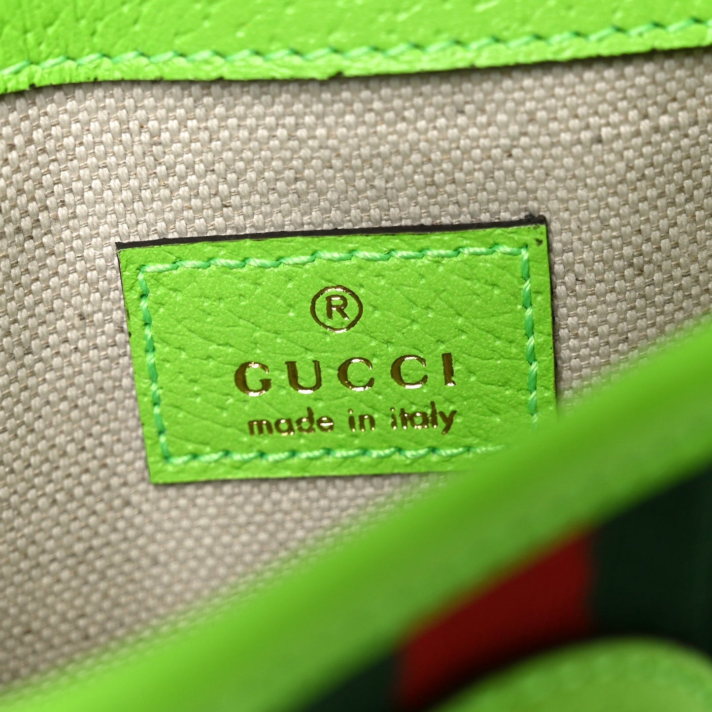 GG Supreme Monogram Web Small Ophidia Belt Bag Beige Ebony Electric Green
