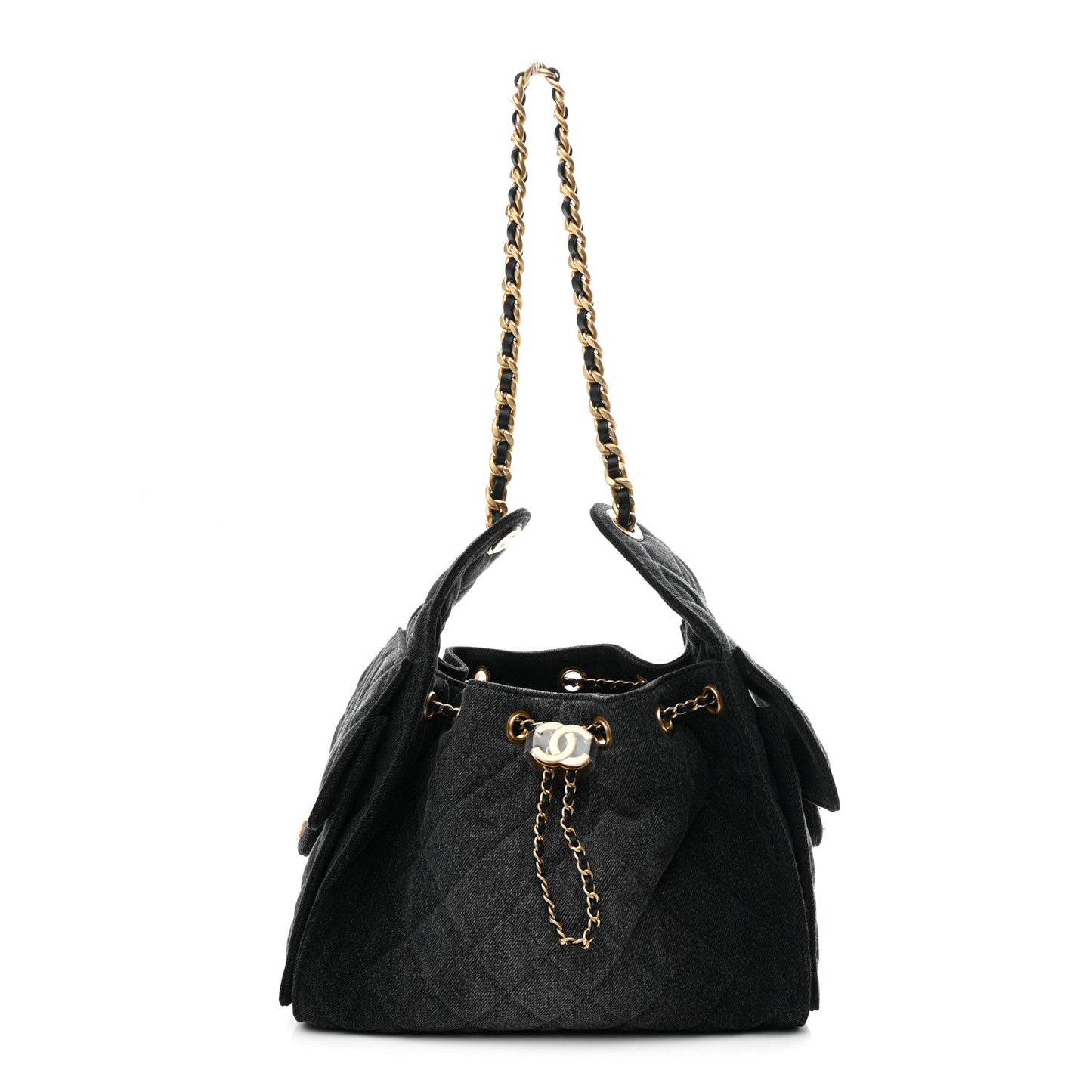 Washed Denim Quilted Small Chanel 25 Handbag Black