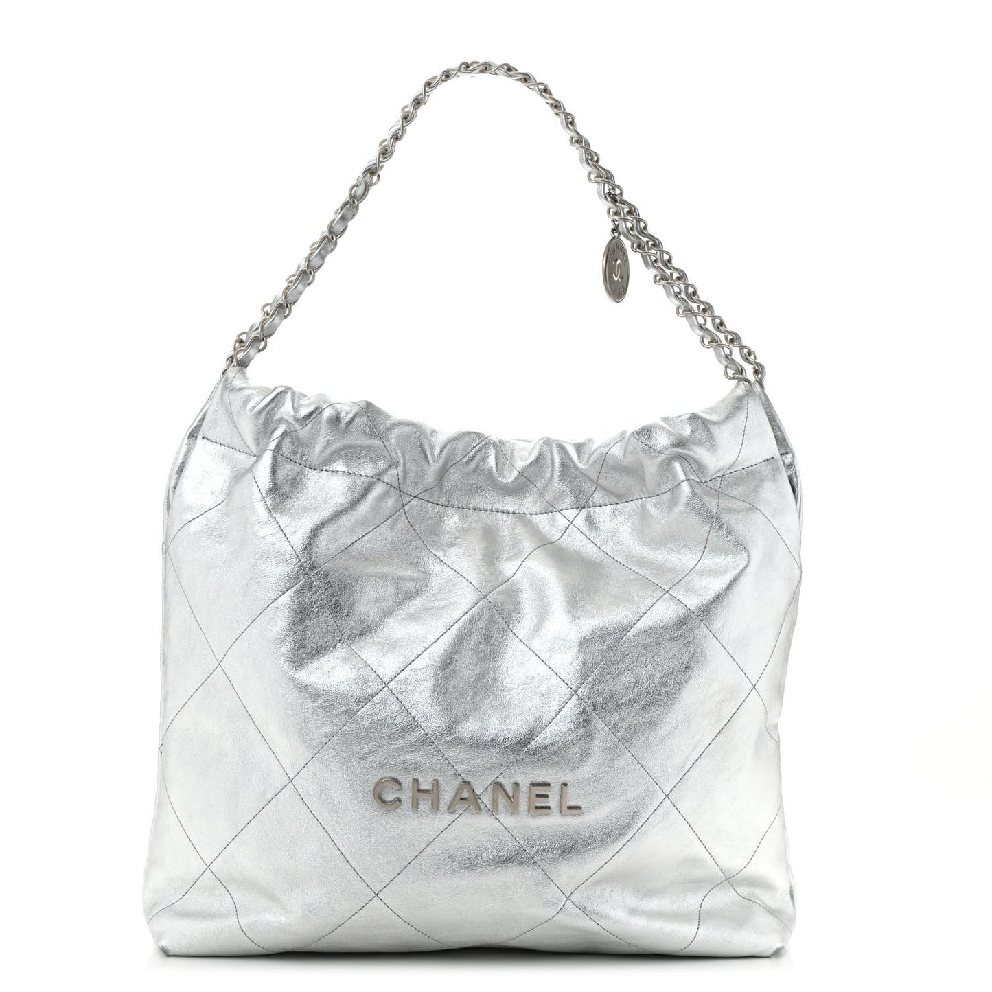 Metallic Calfskin Quilted Chanel 22 Silver
