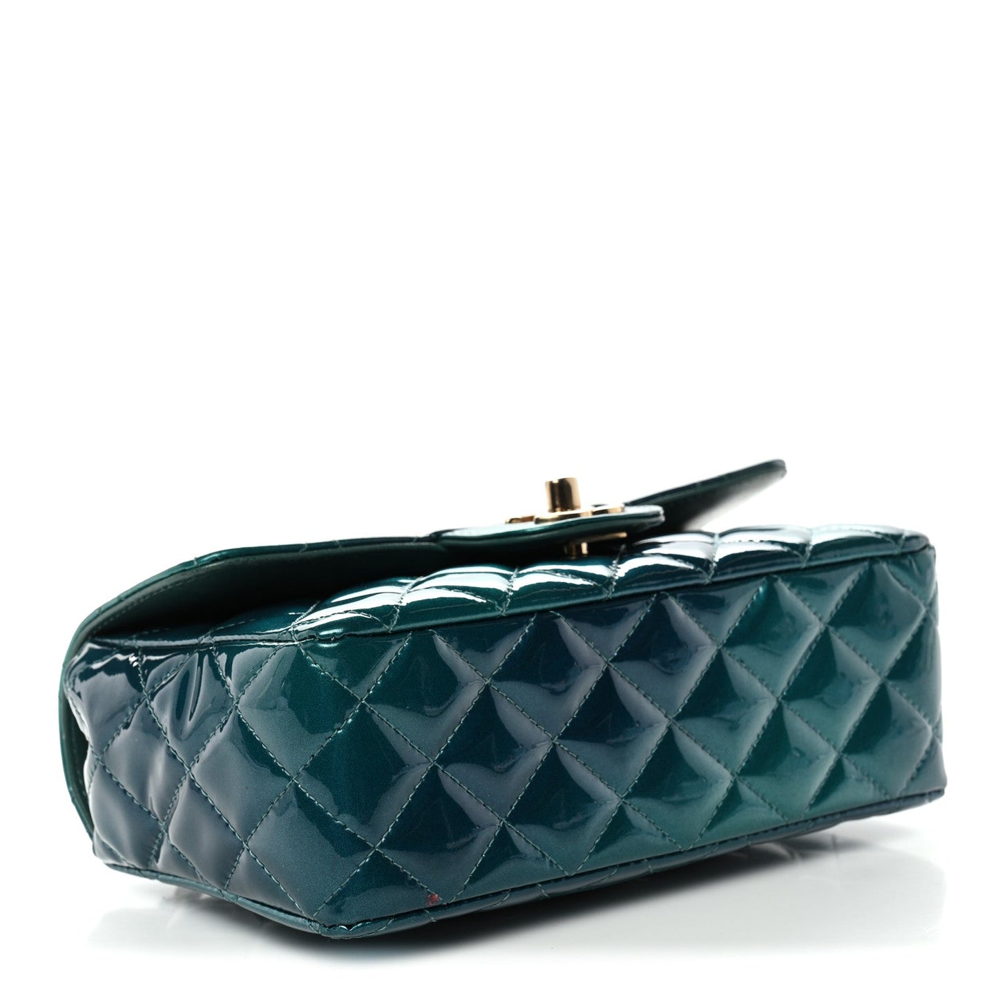 Shaded Patent Calfskin Quilted Mini Rectangular Flap Green Blue