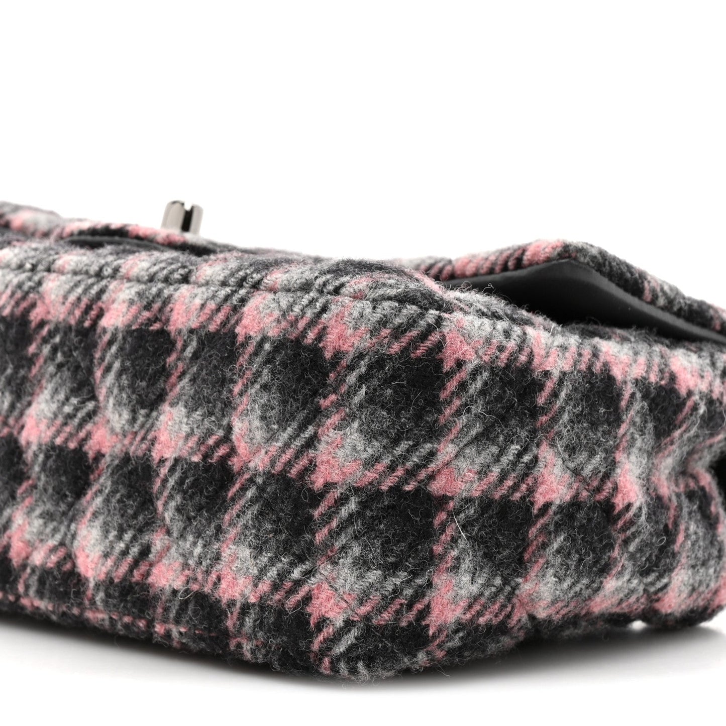 Wool Plaid Quilted Mini Rectangular Flap Pink Grey Multicolor