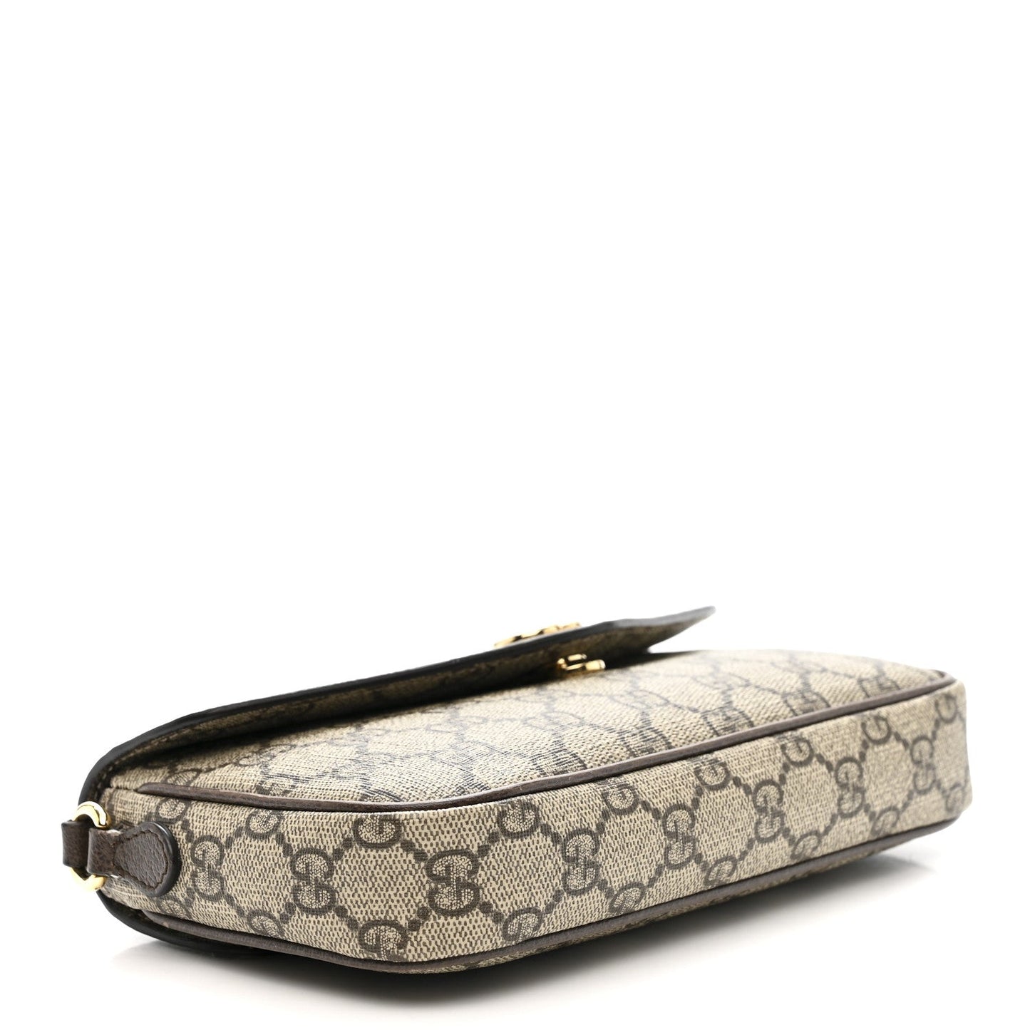 GG Supreme Monogram Textured Dollar Calfskin Web Mini Ophidia Envelope Shoulder Bag Beige Ebony New Acero