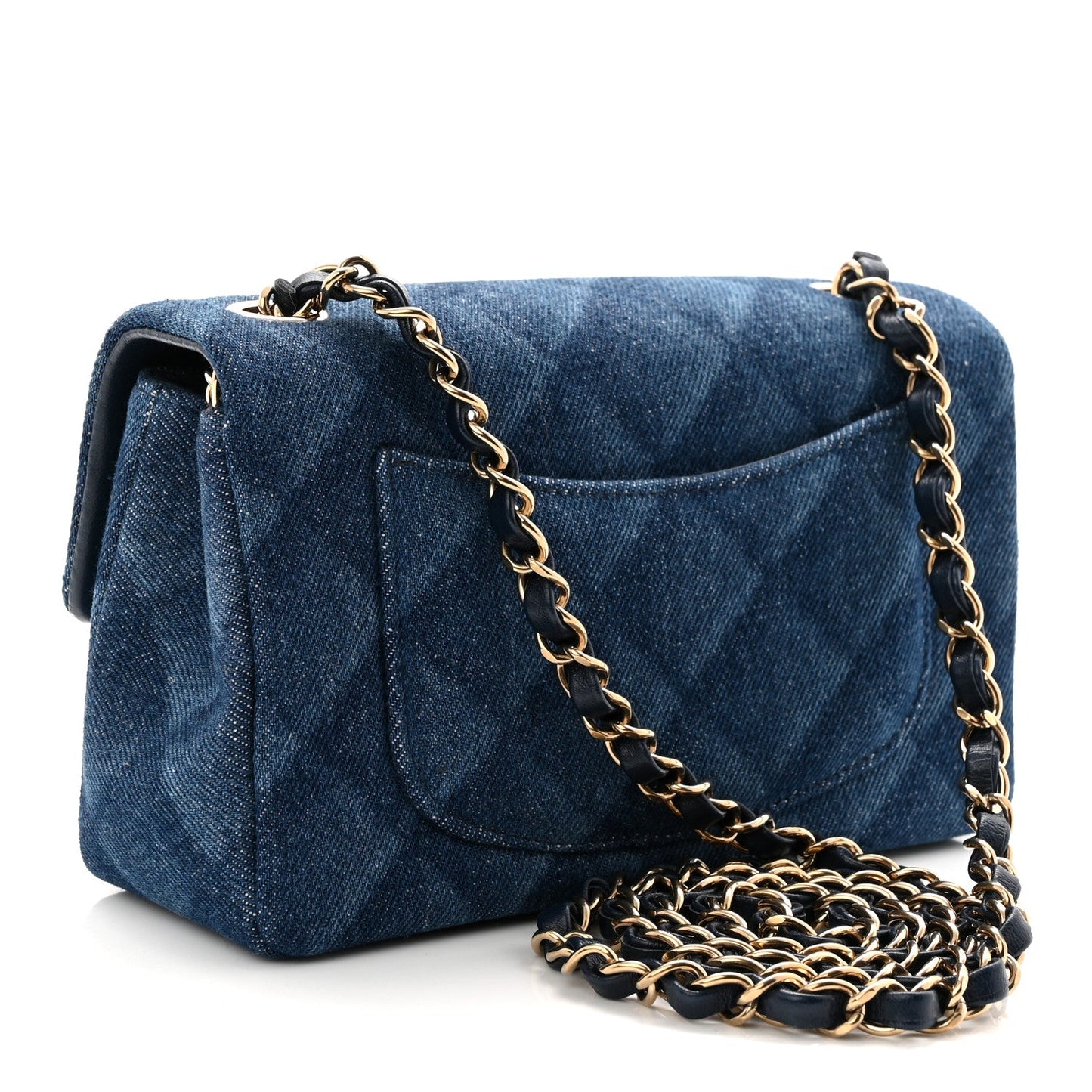 Printed Denim Quilted Mini Rectangular Flap Dark Blue