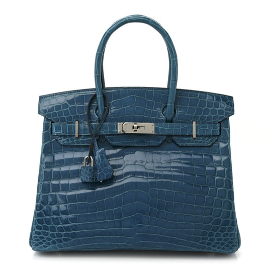 Shiny Niloticus Crocodile Birkin 30 Bleu Izmir