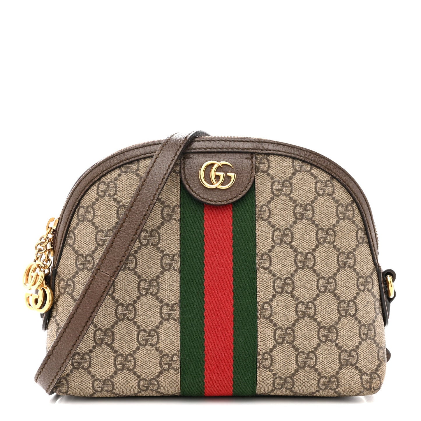 GG Supreme Monogram Textured Dollar Calfskin Web Small Ophidia Dome Shoulder Bag Beige Ebony New Acero