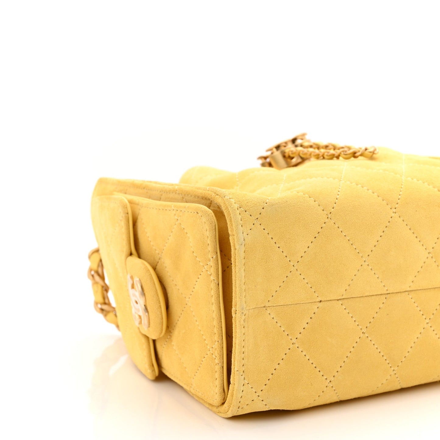 Suede Quilted Mini Chanel 25 Handbag Yellow
