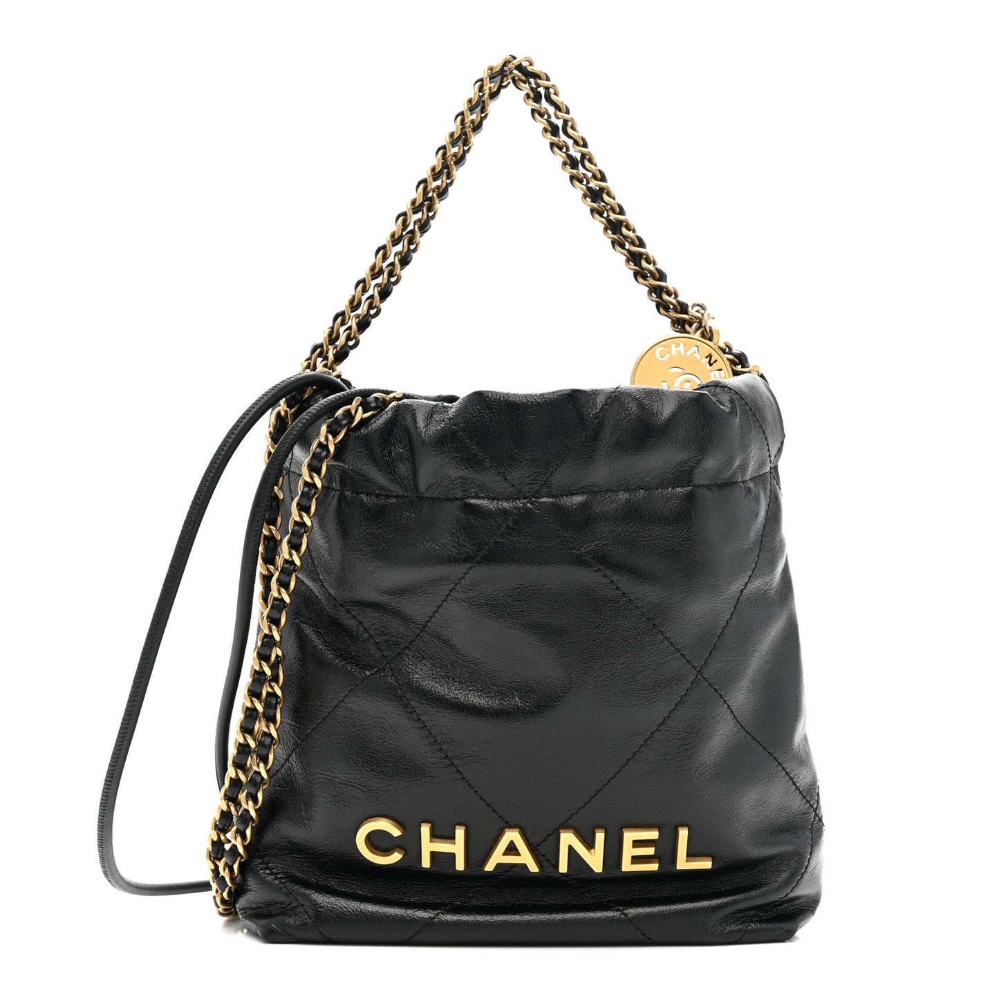 Shiny Calfskin Quilted Mini Chanel 22 Black