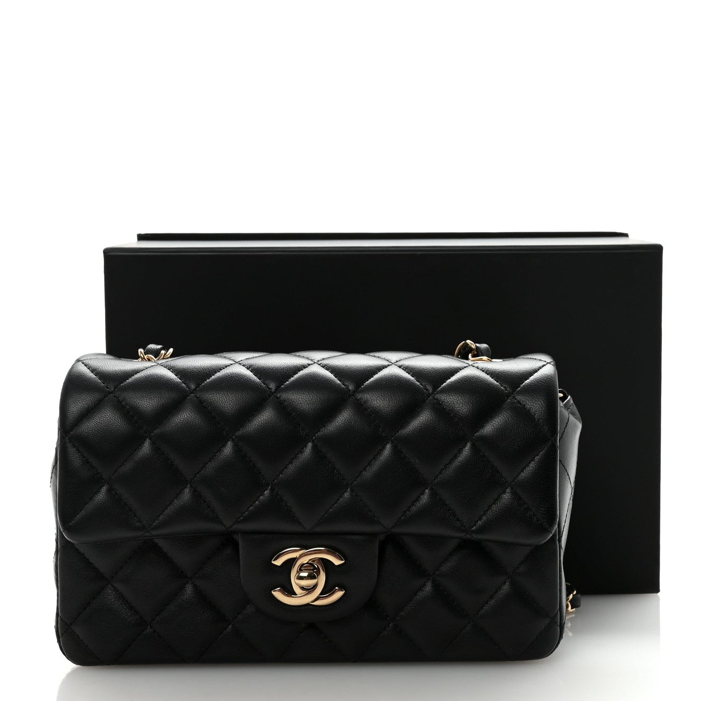 Lambskin Quilted Mini Rectangular Flap Black