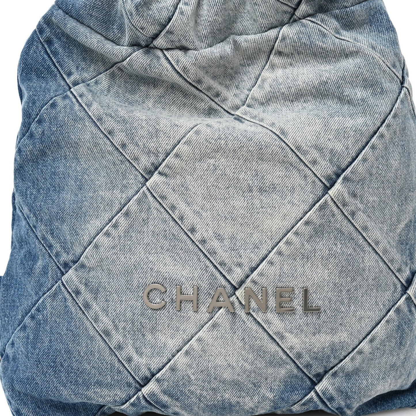Denim Quilted Chanel 22 Backpack Blue