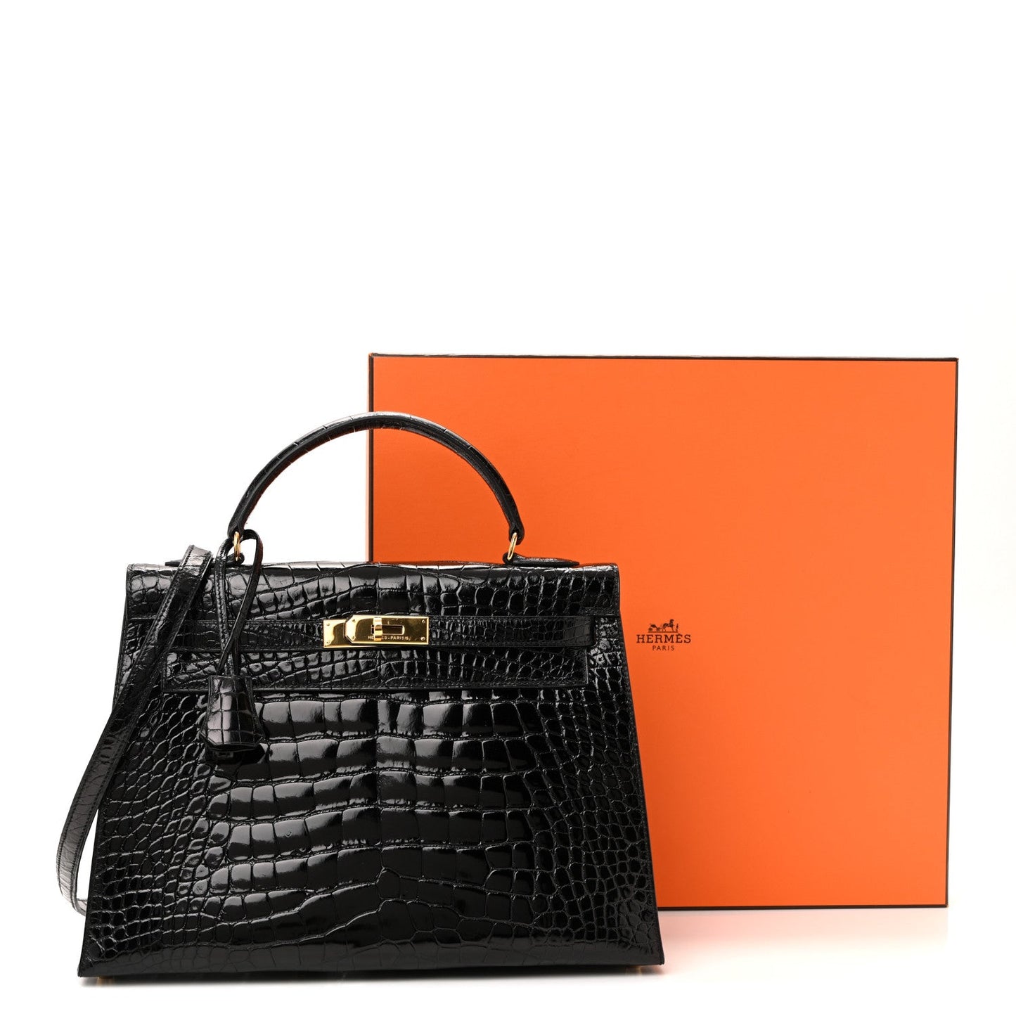 Shiny Alligator Kelly Sellier 32 Black