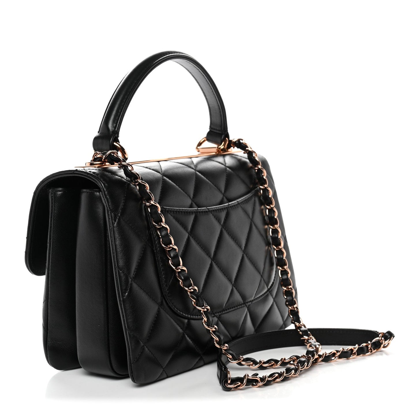 Lambskin Quilted Small Trendy CC Dual Handle Flap Bag Black
