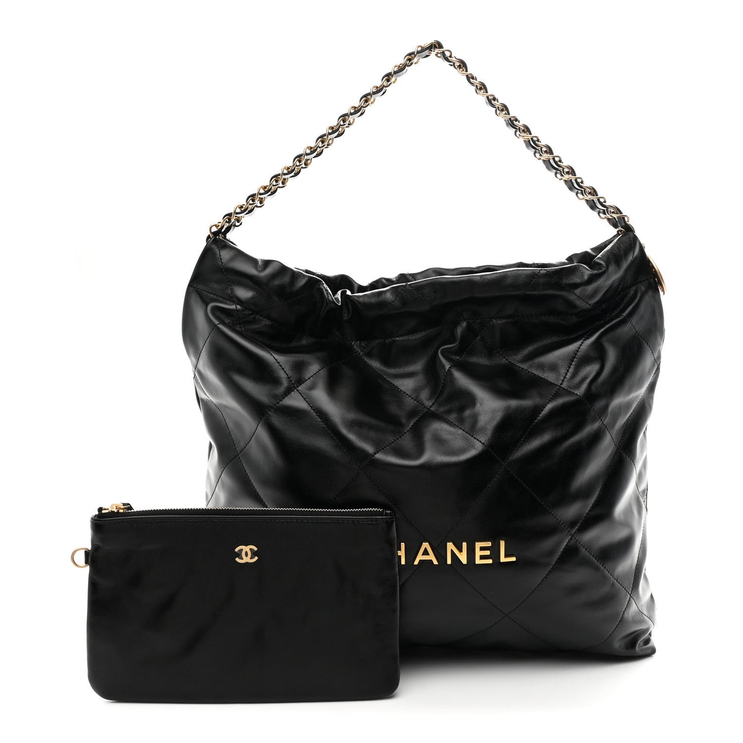 Shiny Calfskin Quilted Chanel 22 Black