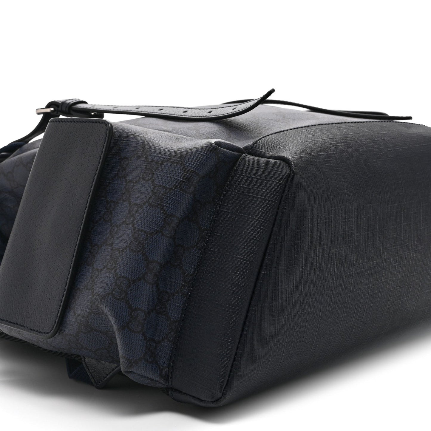 GG Supreme Monogram Textured Dollar Calfskin Medium Ophidia Double Buckle Backpack Blue Dark Blue Black
