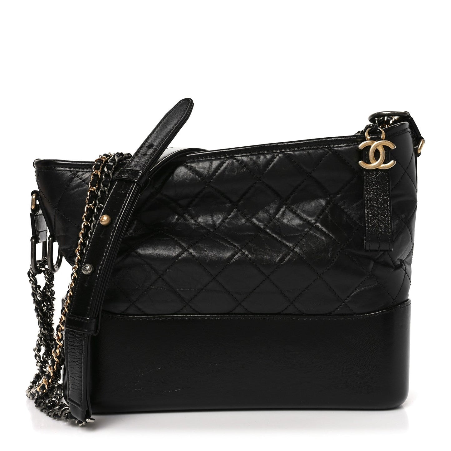 Aged Calfskin Quilted Medium Gabrielle Hobo Black