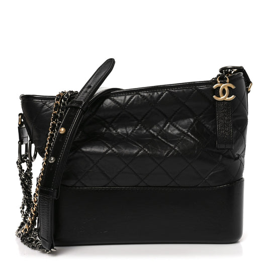 Aged Calfskin Quilted Medium Gabrielle Hobo Black