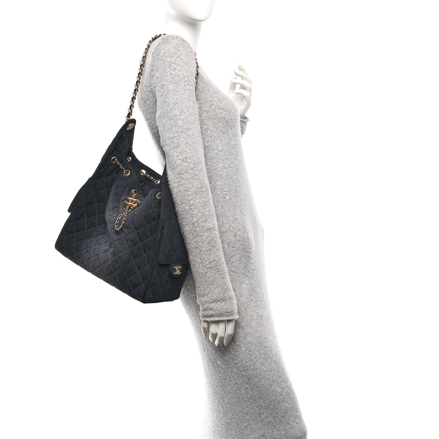 Washed Denim Quilted Medium Chanel 25 Handbag Black