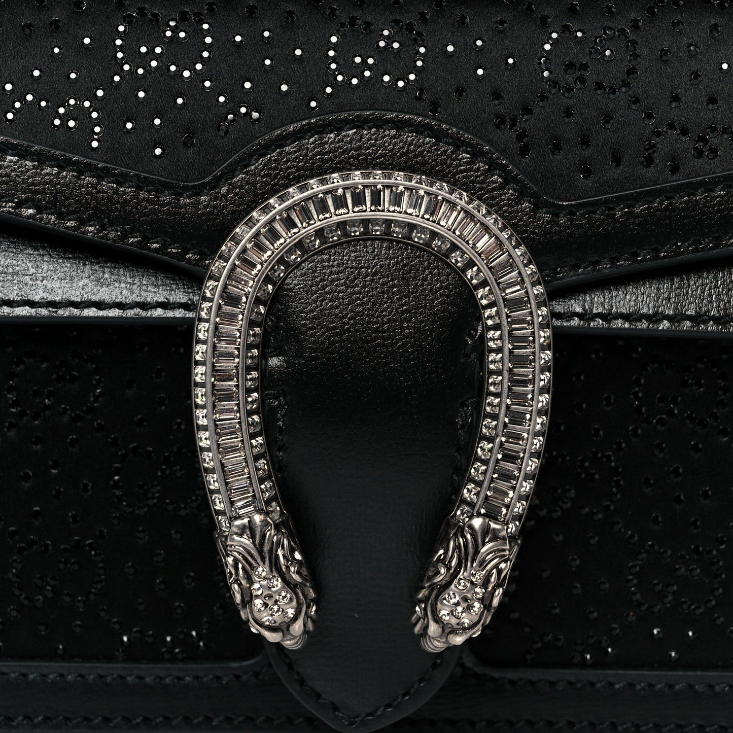 Satin Crystal GG Monogram Mini Dionysus Top Handle Bag Black