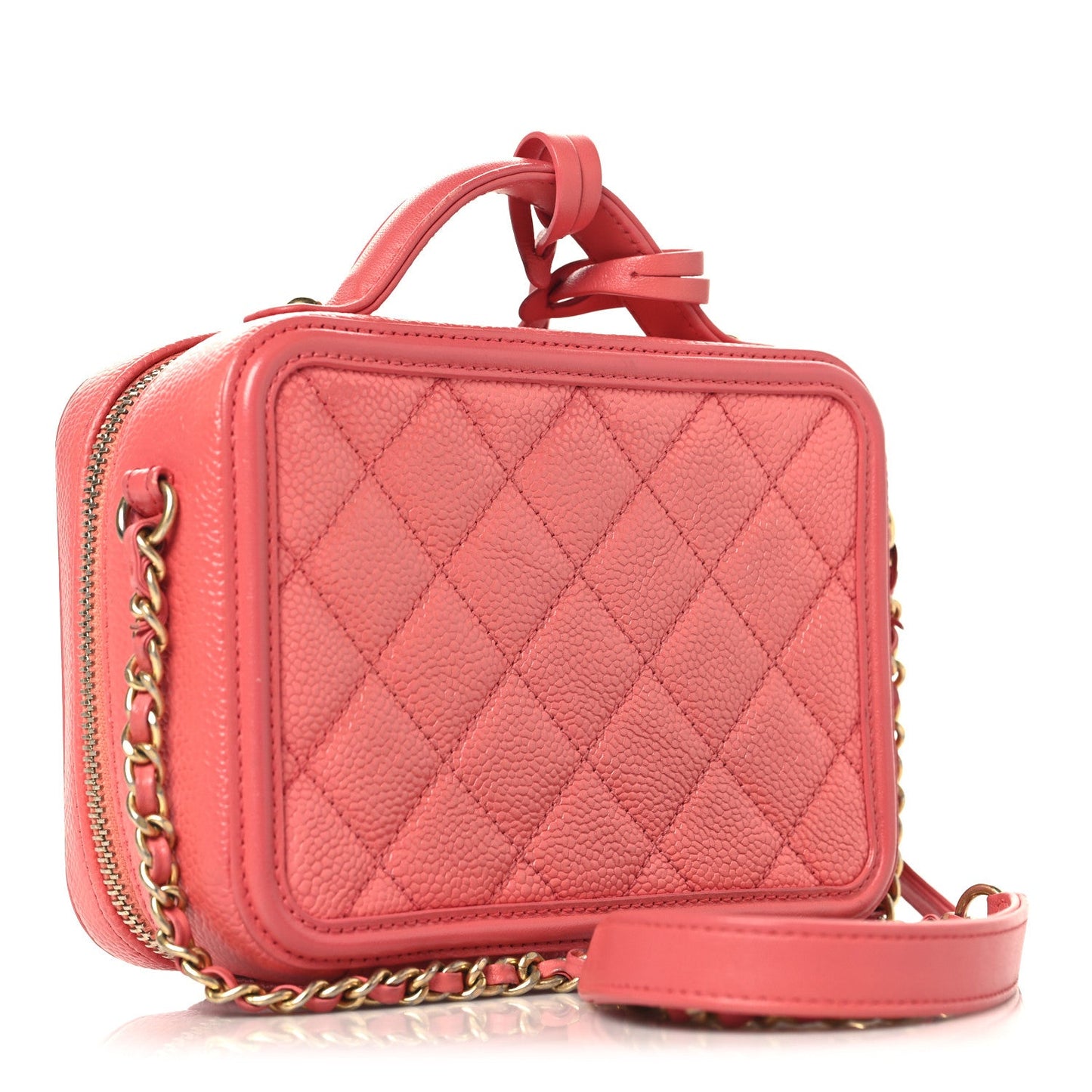 Caviar Quilted Small CC Filigree Vanity Case Pink