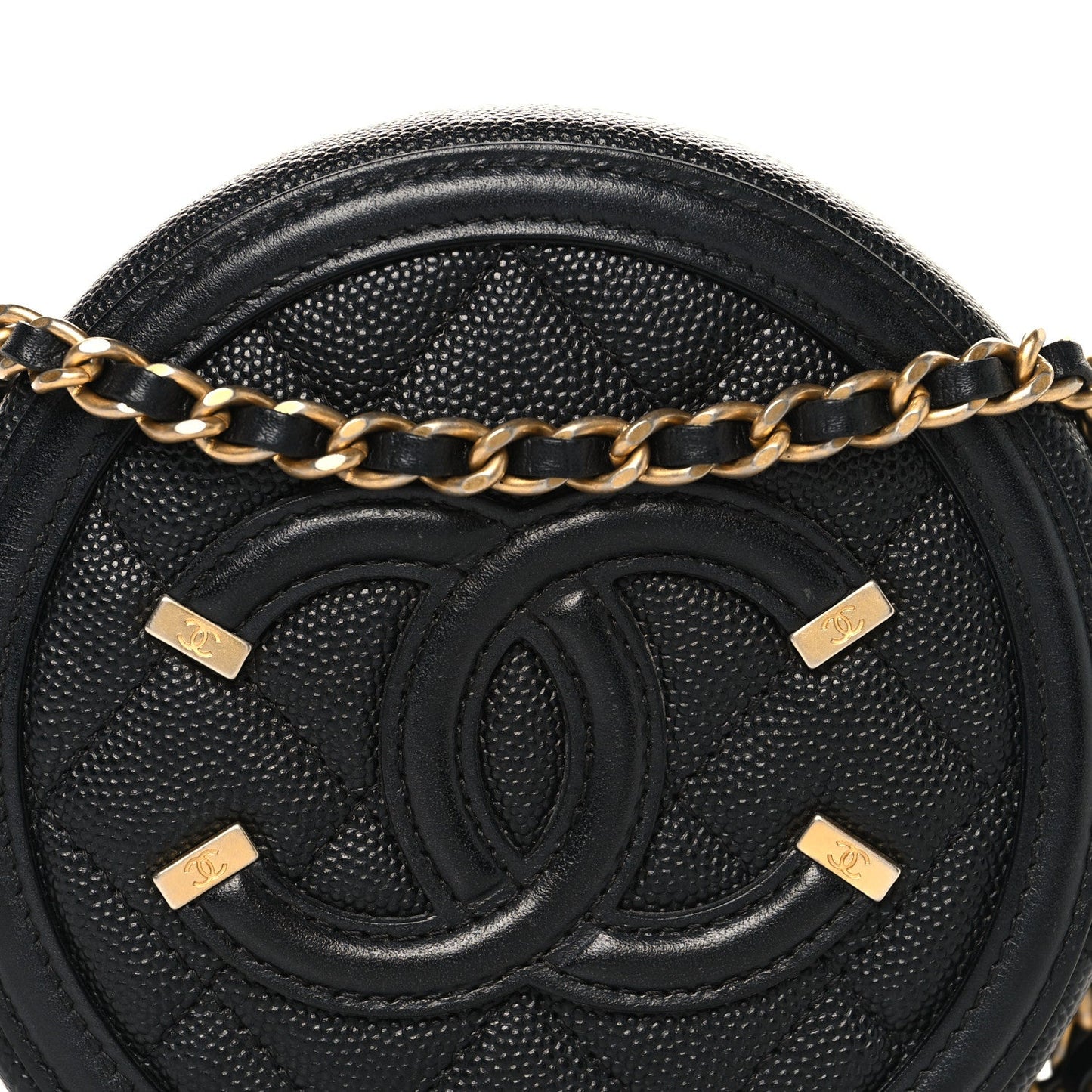 Caviar Quilted Round Filigree Crossbody Black