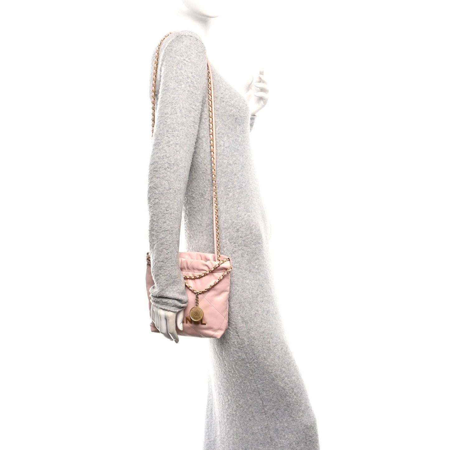 Shiny Calfskin Quilted Mini Chanel 22 Light Pink