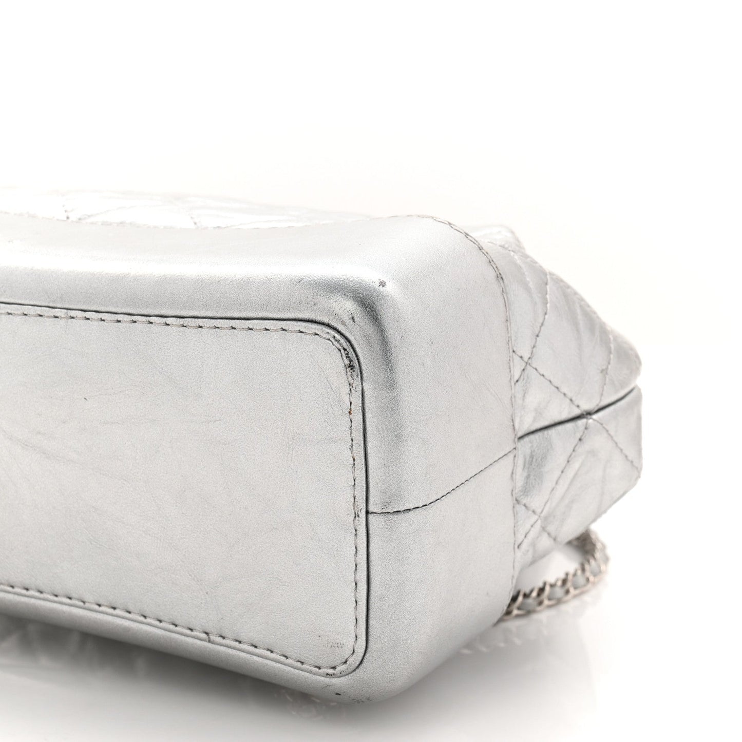 Metallic Crumpled Calfskin Quilted Small Gabrielle Backpack Silver