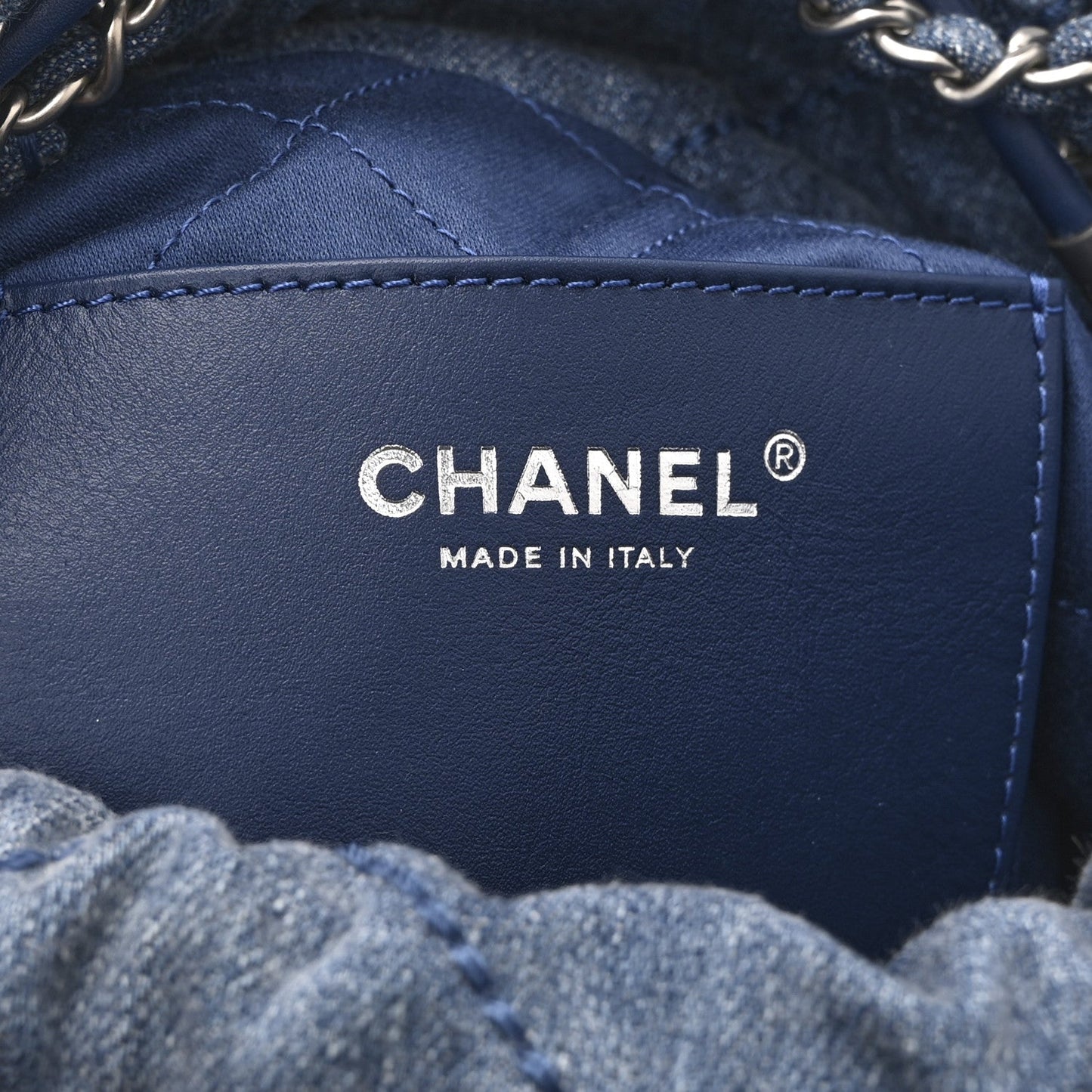 Washed Denim Quilted Studded Mini Chanel 22 Blue